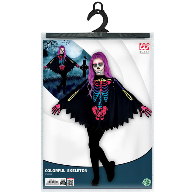 Poncho Halloween Color Niño Esqueleto