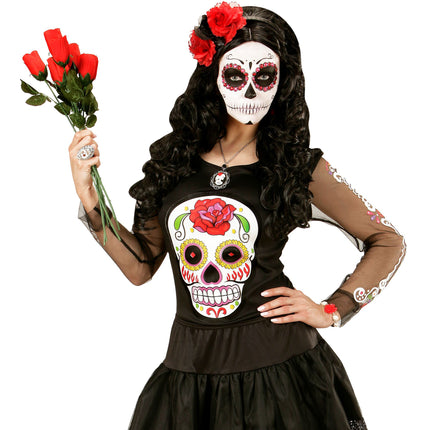 Día De Los Muertos Camisa Negro Blanco Señoras