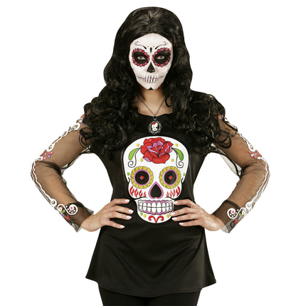 Día De Los Muertos Camisa Negro Blanco Señoras