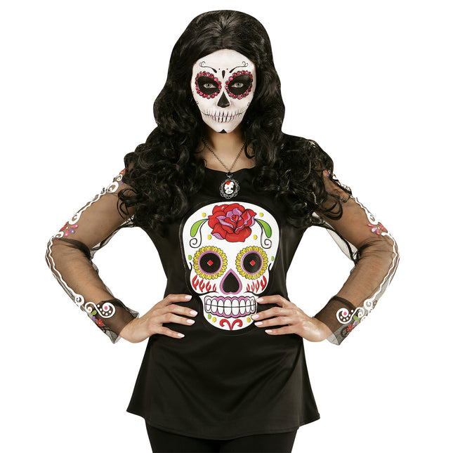 Día De Los Muertos Camisa Negro Blanco Señoras
