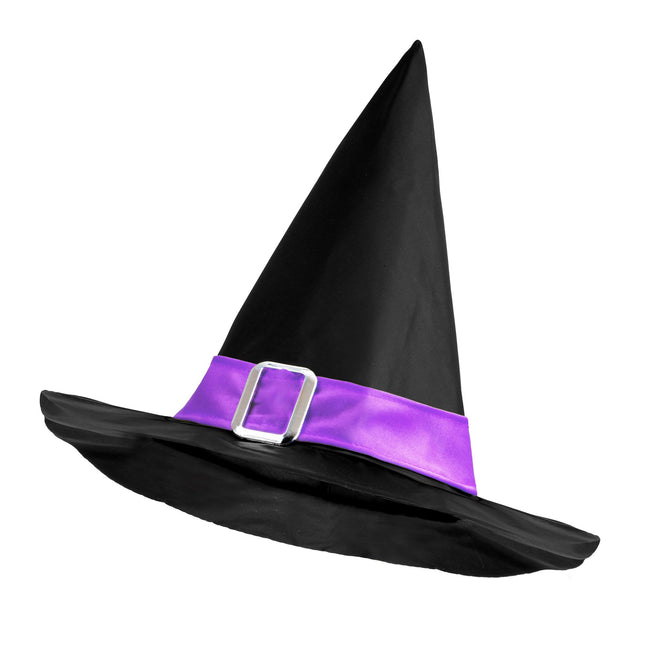 Sombrero de Bruja de Halloween Negro Morado con Cinturón