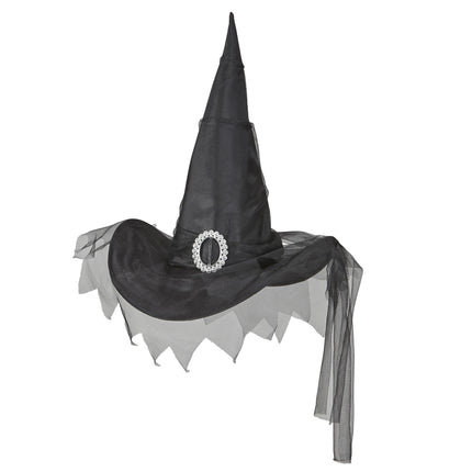 Sombrero de Bruja de Halloween Negro con Tul