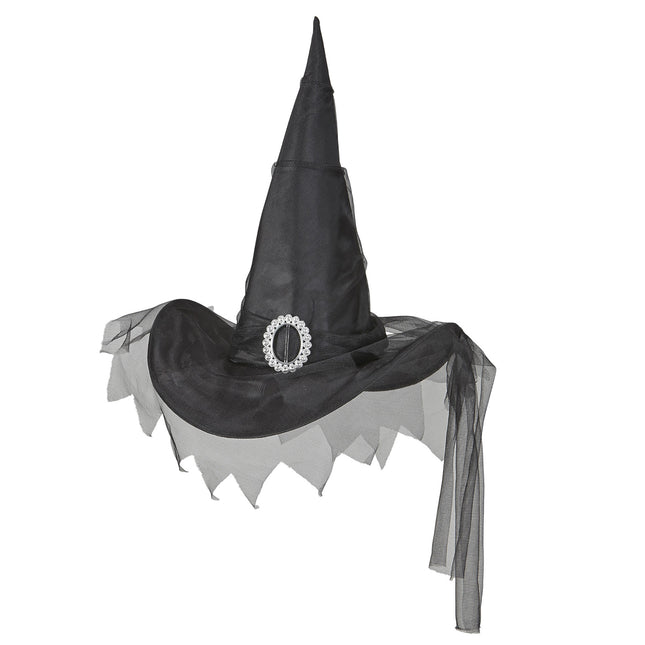 Sombrero de Bruja de Halloween Negro con Tul