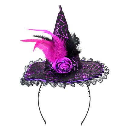 Diadema Halloween Negra Rosa Bruja