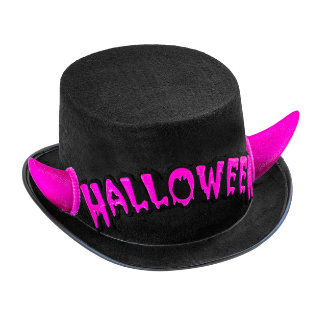 Halloween Sombrero Alto Negro Rosa Diablo