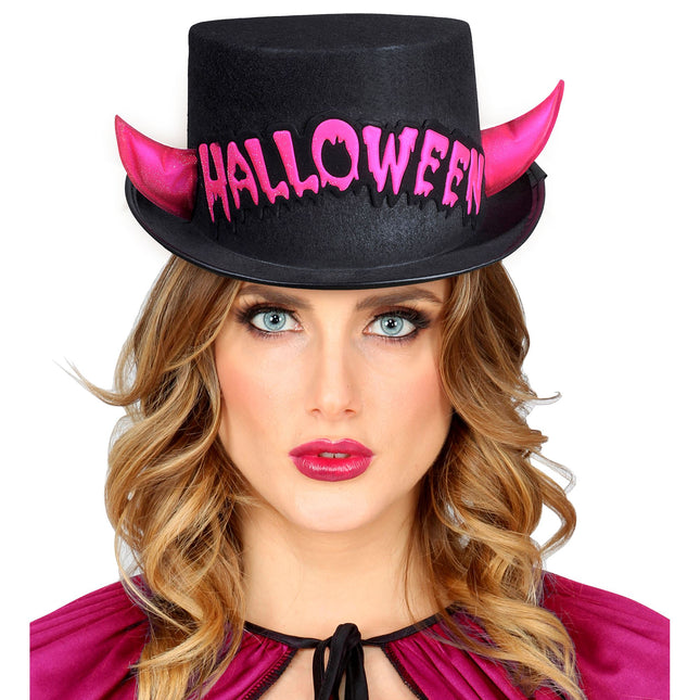 Halloween Sombrero Alto Negro Rosa Diablo