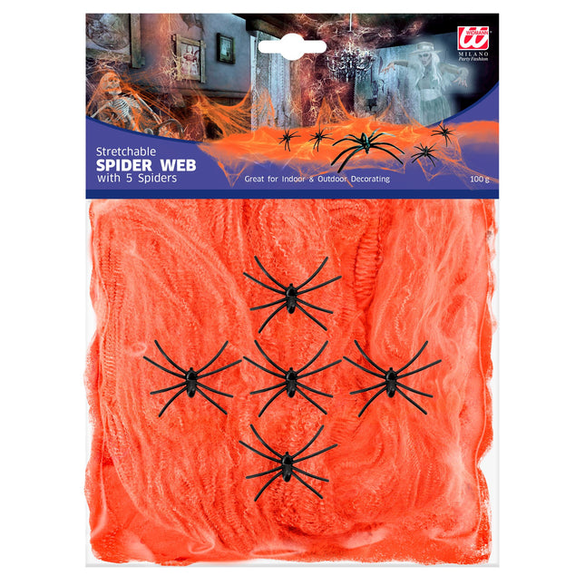 Halloween Telaraña Naranja Con Arañas