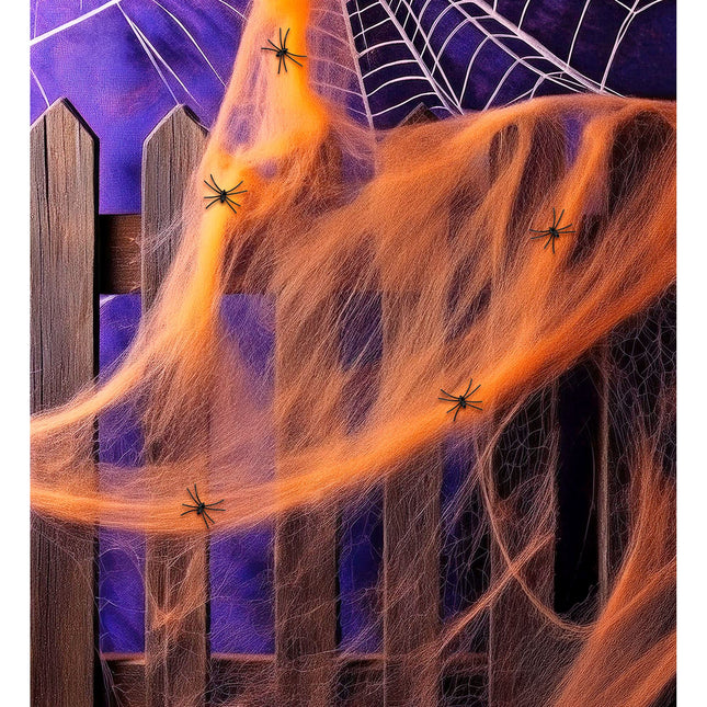 Halloween Telaraña Naranja Con Arañas