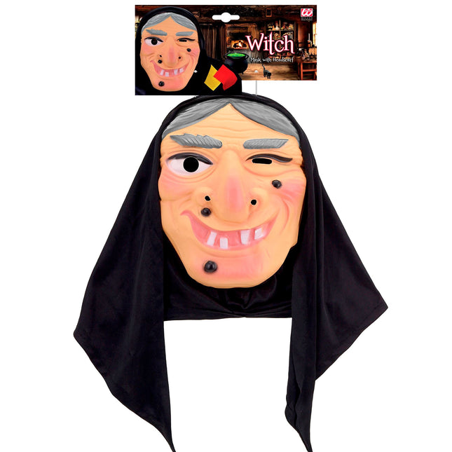 Máscara de Halloween Bruja con pañuelo en la cabeza