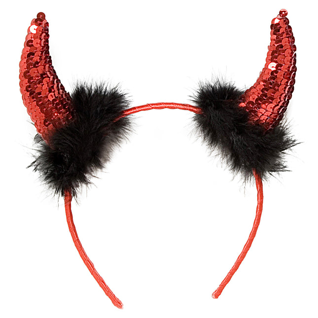 Diadema Halloween Cuernos Diablo Rojo Negro