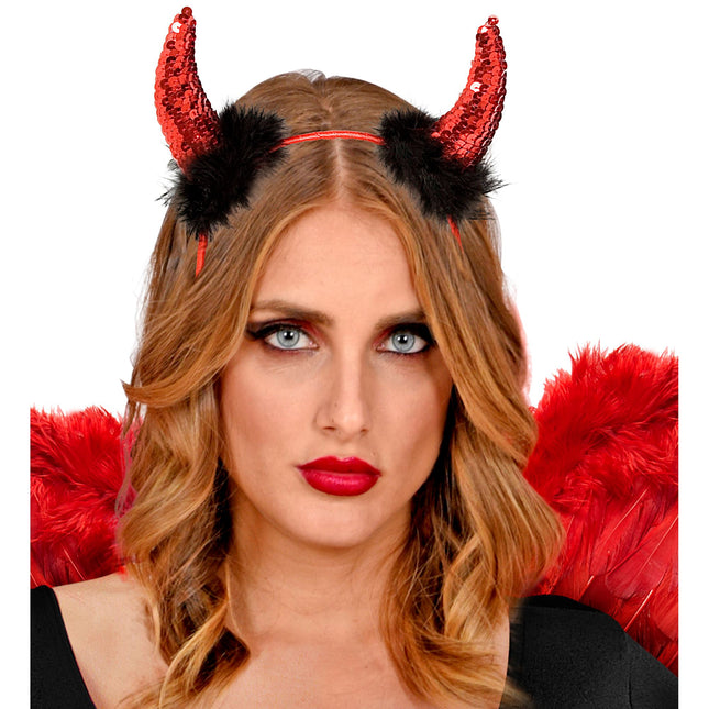 Diadema Halloween Cuernos Diablo Rojo Negro