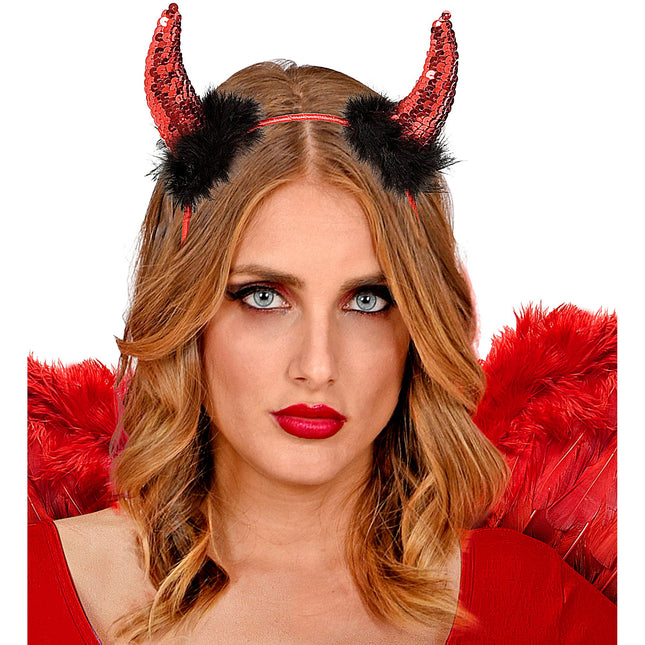 Diadema Halloween Cuernos Diablo Rojo Negro