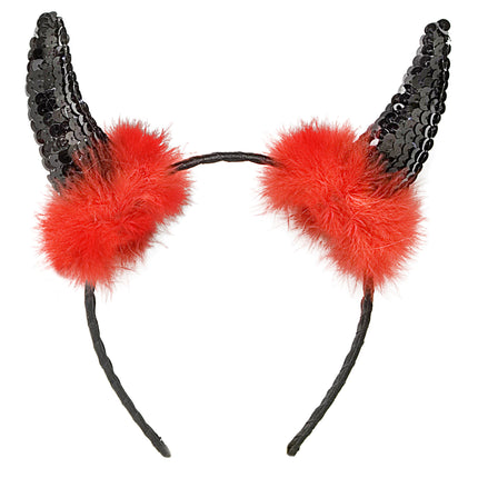 Diadema Halloween Cuernos Diablo Rojo Negro