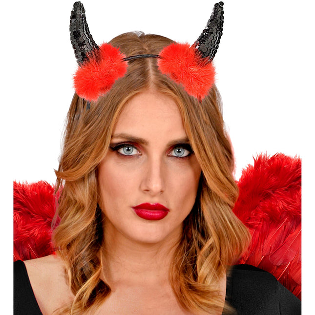 Diadema Halloween Cuernos Diablo Rojo Negro