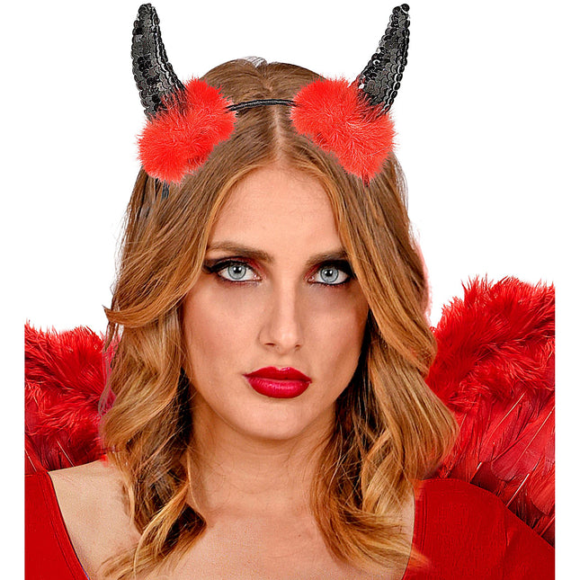 Diadema Halloween Cuernos Diablo Rojo Negro