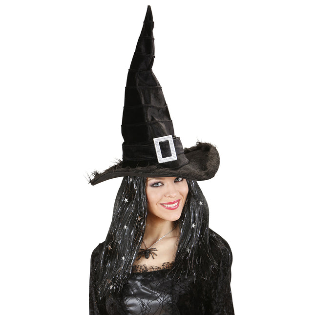Sombrero de Bruja de Halloween Negro con Hebilla