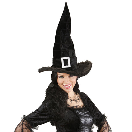 Sombrero de Bruja de Halloween Negro con Hebilla