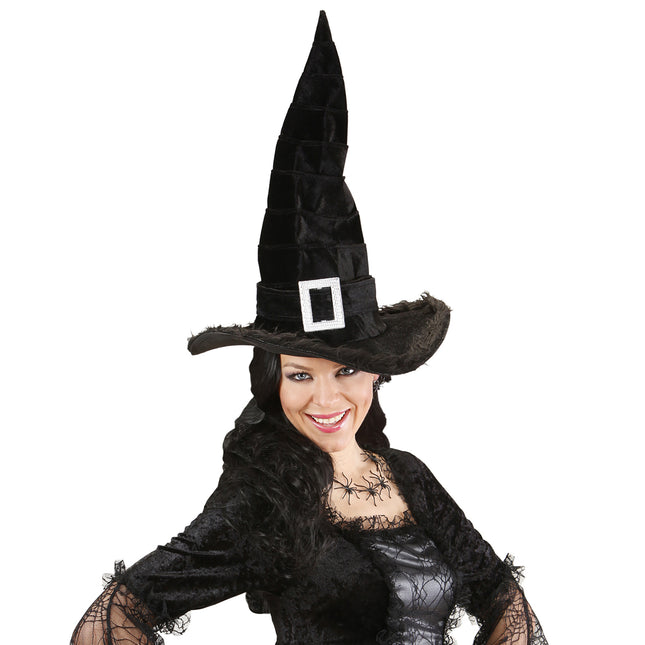 Sombrero de Bruja de Halloween Negro con Hebilla