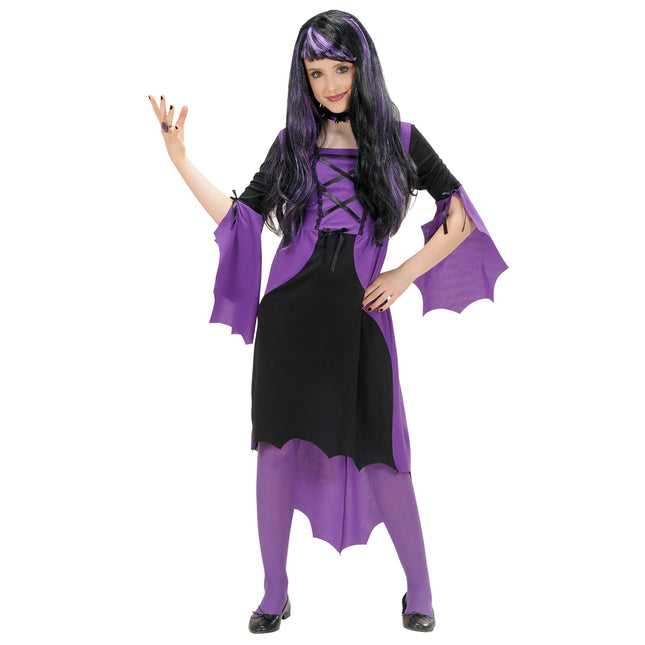 Vestido Halloween Negro Morado Niña Bruja