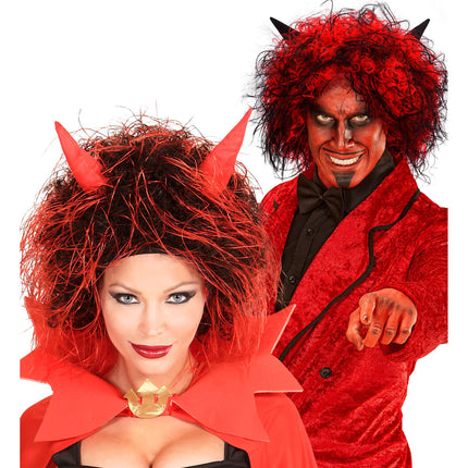 Peluca de Halloween Diablo Rojo Pelo Corto