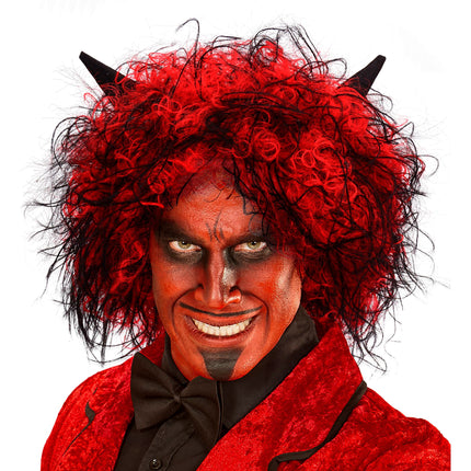 Peluca de Halloween Diablo Rojo Pelo Corto