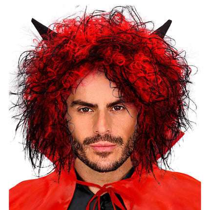 Peluca de Halloween Diablo Rojo Pelo Corto