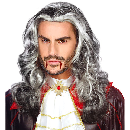 Peluca Halloween Vampiro Gris Hombre Larga