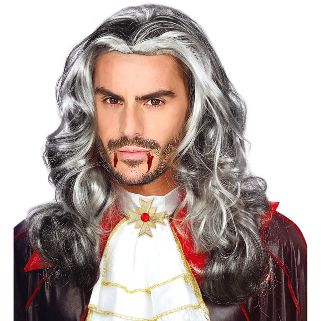 Peluca Halloween Vampiro Gris Hombre Larga
