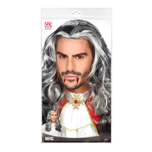 Peluca Halloween Vampiro Gris Hombre Larga