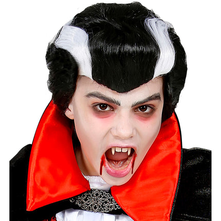 Peluca Halloween Negro Blanco Vampiro