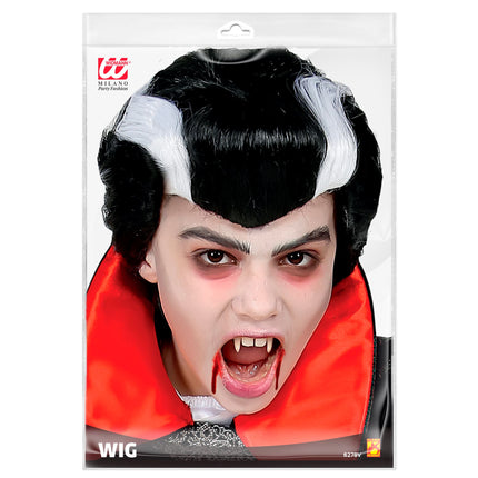 Peluca Halloween Negro Blanco Vampiro