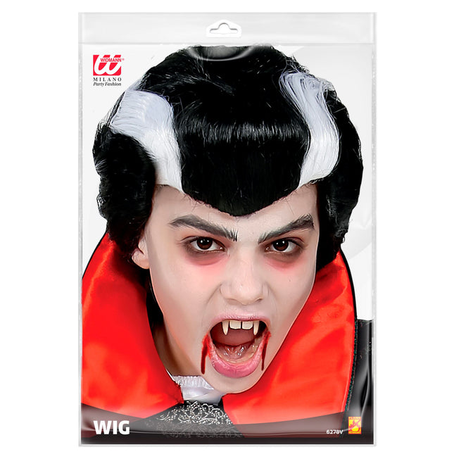 Peluca Halloween Negro Blanco Vampiro