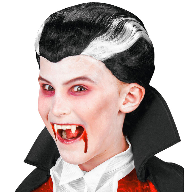 Peluca Halloween Negro Blanco Vampiro