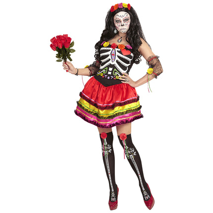 Vestido Día De Los Muertos Color Damas Corto