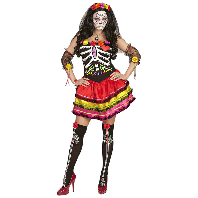 Vestido Día De Los Muertos Color Damas Corto