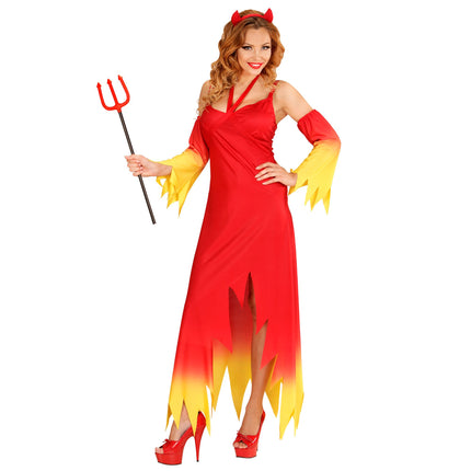 Vestido Halloween Rojo Amarillo Damas Diablo