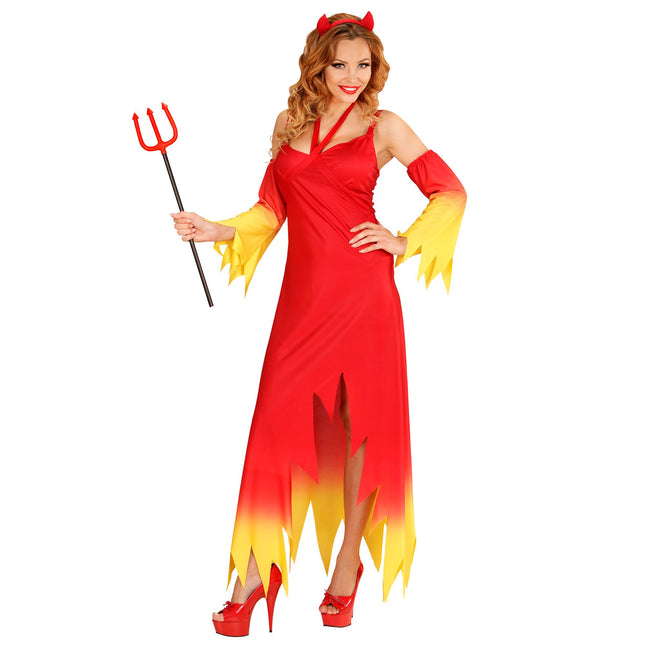 Vestido Halloween Rojo Amarillo Damas Diablo