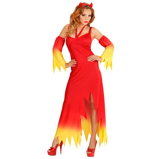 Vestido Halloween Rojo Amarillo Damas Diablo