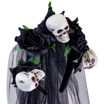 Diadema de Halloween Velo de Novia Calavera y Rosa
