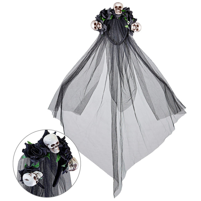 Diadema de Halloween Velo de Novia Calavera y Rosa