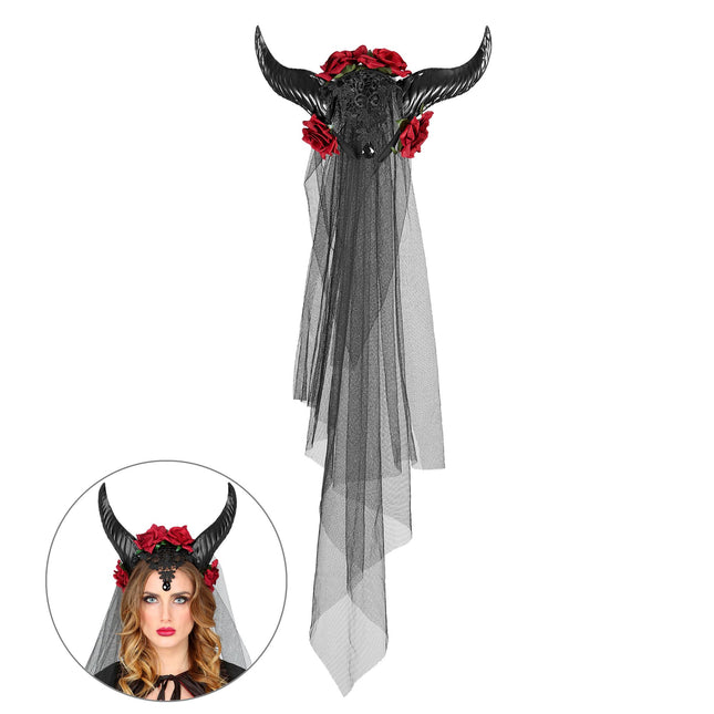 Diadema de Halloween Velo de Novia con Cuernos