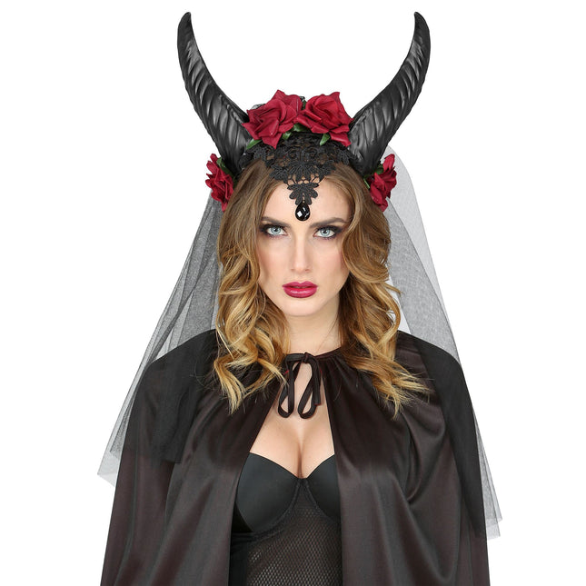 Diadema de Halloween Velo de Novia con Cuernos