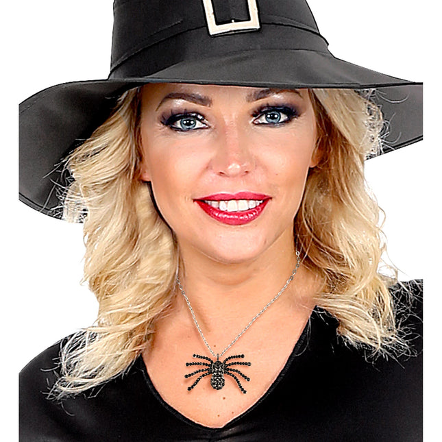 Collar de Halloween Araña Negra con Diamantes