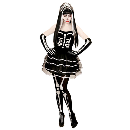 Vestido Halloween Blanco Negro Señoras Esqueleto