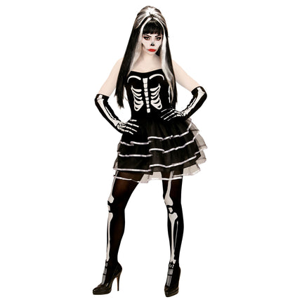 Vestido Halloween Blanco Negro Señoras Esqueleto