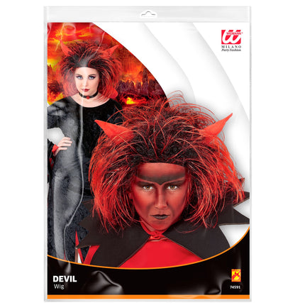 Peluca Halloween Diablo Rojo Negro