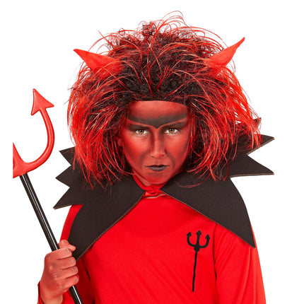 Peluca Halloween Diablo Rojo Negro