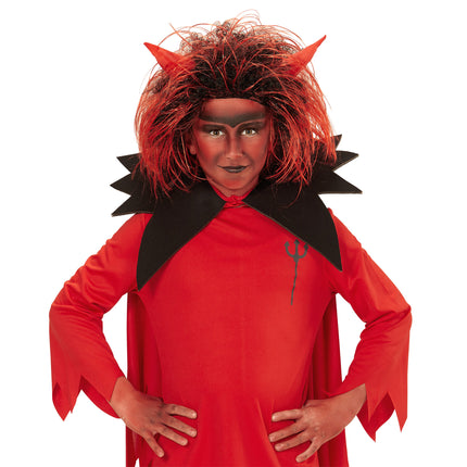 Peluca Halloween Diablo Rojo Negro