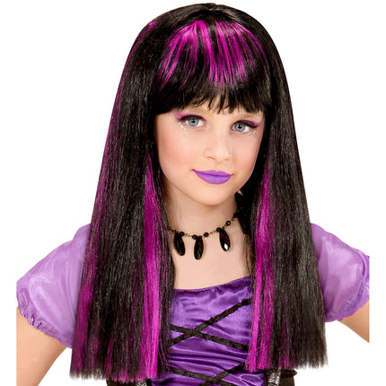 Peluca Halloween Negra Morada Bruja