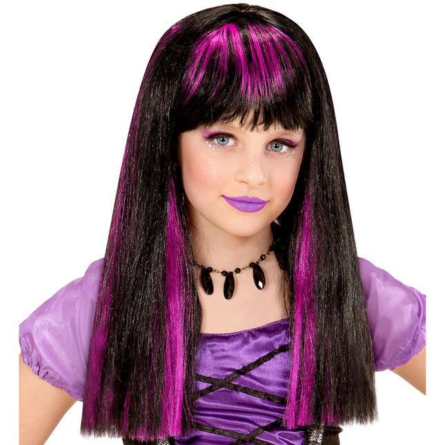 Peluca Halloween Negra Morada Bruja